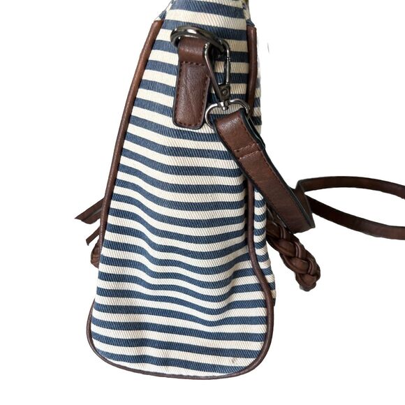 MMS Aztec & Stripe Print Satchel Tote w/Fringes Purse Handbag Removable Strap - Picture 8 of 16